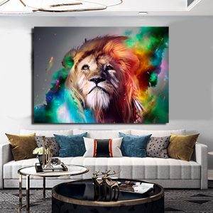 A-14 ציור מיוחד של אריה צבעוני על קנבס או זכוכית