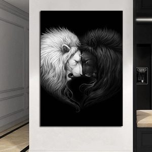 A-22 ציור מודרני של אריה שחור ואריה לבן