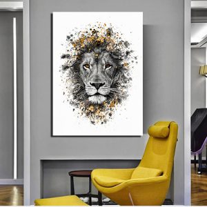 A-37 ציור מיוחד של פני אריה בשילוב זהב