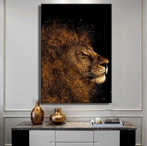 A-38 ציור של אריה מוזהב לסלון או חדר שינה