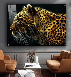 A-267 ציור של נמר זוהר לסלון או חדר שינה על קנבס או זכוכית