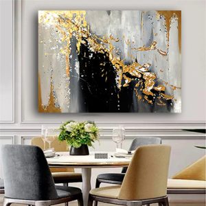 AB-29 תמונת אבסטרקט מיוחדת עם נגיעות כסף וזהב על קנבס או זכוכית
