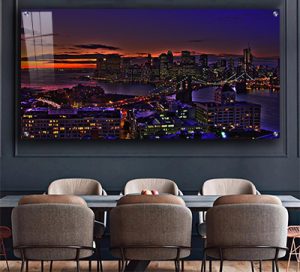 US-34 גשר ברוקלין וקו האופק של מנהטן בלילה