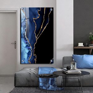 AB-30 תמונת אבסטרקט מודרנית בגווני כחול ונגיעות מוזהבות