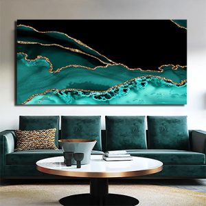 AB-31 תמונת אבסטרקט עם גווני טורקיז ונגיעות זהב מיוחדות