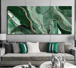 AB-32 תמונת אבסטרקט מודרנית אפקט שיש בגווני ירוק וזהב