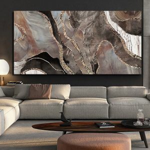 AB-33 תמונת אבסטרקט מיוחדת לסלון עם אפקט שיש וזהב