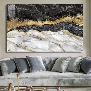 AB-36 תמונת אבסטרקט יוקרתית עם אפקט שיש מודרני וזהב