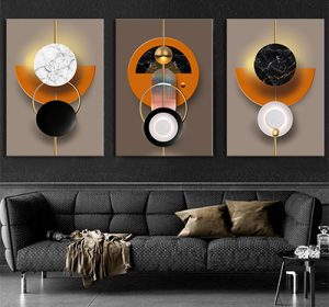 P-41 סט תמונות אבסטקרט יוקרתי בשילוב צורות גיאומטריות לסלון או חדר שינה