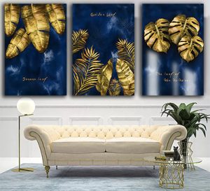 P-54 סט תמונות יוקרתי מודפס על זכוכית או קנבס של עלים מוזהבים