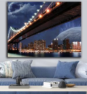 US-42 תמונת נוף מעוצבת גשר ברוקלין ומנהטן מוארת בלילה