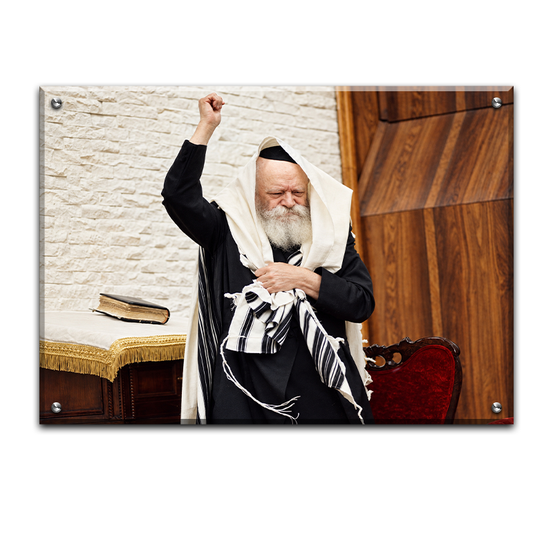 221 - תמונה של הרבי מליובאוויטש מעודד עם טלית על הראש