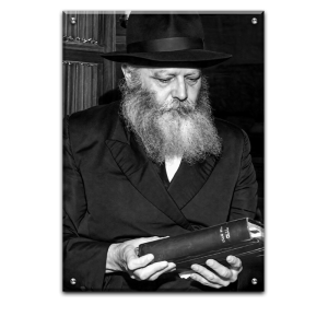 465 – תמונה של הרבי מליובאוויטש מחזיק ספר תורה בשחור לבן