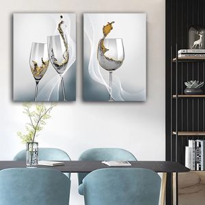 T-19 סט תמונות מודרניות של כוסות יין עם נגיעות זהב על זכוכית או קנבס