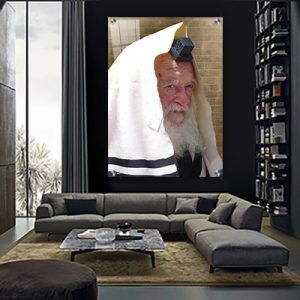 5058 – תמונה מעוצבת של הרב חיים קנייבסקי עם טלית ותפילין להדפסה על קנבס או זכוכית