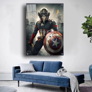 A-511 תמונה של קוף גיבור על קפטן אמריקה להדפסה על קנבס או זכוכית