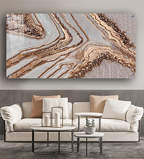 AB-44 תמונת אבסטרקט מיוחדת לסלון עם אפקט שיש ופסים בזהב