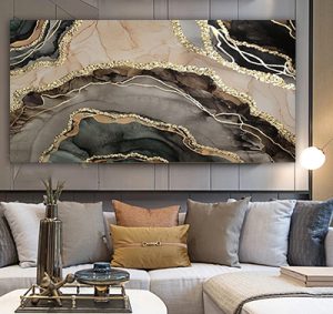 AB-53 תמונת אבסטרקט מיוחדת של רקע שיש ופסים בזהב להדפסה על קנבס או זכוכית