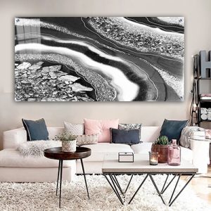 AB-54 תמונת אבסטרקט רקע שיש כסוף לבן ושחור להדפסה על קנבס או זכוכית