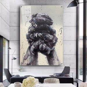 LF-69 תמונת גרפיטי מעוצבת לסלון או חדר שינה של ידיים משולבות על זכוכית או קנבס