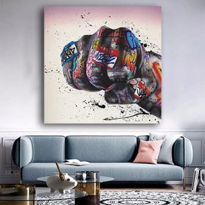 LF-70 תמונת זכוכית או קנבס של יד צבעונית עם כיתוב גרפיטי לסלון או חדר שינה