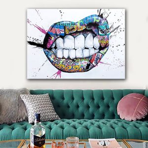 LF-72 תמונת גרפיטי מעוצבת לסלון או חדר שינה של שפתיים על זכוכית או קנבס