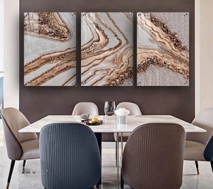 P-60 סט שלישיית תמונות אבסטרקט סגנון שיש עם זהב על זכוכית מחוסמת או קנבס