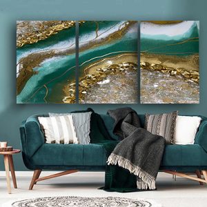 P-61 סט מחולק שלישיית תמונות אבסטרקט סגנון שיש בגווני טורקיז וזהב