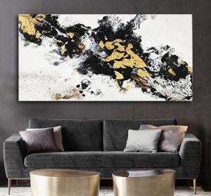 AB-66 תמונת אבסטרקט מודרנית בגווני בשחור לבן זהב על קנבס או זכוכית