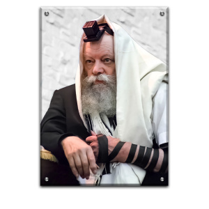 568 – תמונה של הרבי מליובאוויטש עם טלית ותפילין להדפסה על קנבס או זכוכית