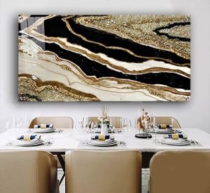 AB-74 תמונת אבסטרקט מודרנית שיש שחור עם זהב על קנבס או זכוכית
