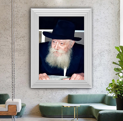 612 - תמונת פנים של הרבי מליובאוויטש מחייך על זכוכית או קנבס