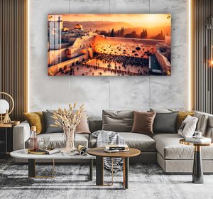 3018 – ציור פנורמי של הכותל המערבי בשקיעה על קנבס או זכוכית מחוסמת