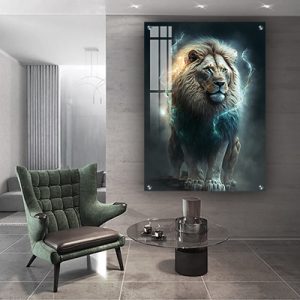 A-158 ציור של אריה לסלון או חדר שינה על קנבס או זכוכית מחוסמת