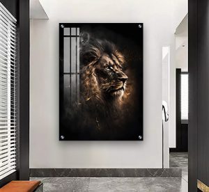 A-168 ציור של אריה לסלון או חדר שינה על קנבס או זכוכית