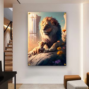 A-169 ציור של אריה לסלון או חדר שינה על קנבס או זכוכית