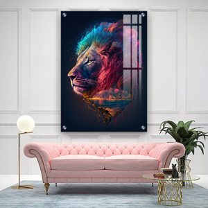 A-171 ציור של אריה לסלון או חדר שינה על קנבס או זכוכית