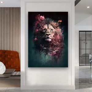 A-172 ציור של אריה צבעוני לסלון או חדר שינה על קנבס או זכוכית