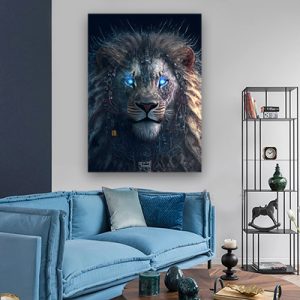 A-173 ציור של אריה לסלון או חדר שינה על קנבס או זכוכית
