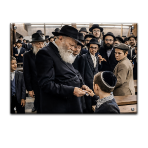 272 – תמונת מיוחדת של הרבי מליובאוויטש מחלק מטבעות לילדים