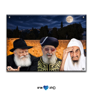 7002 – ציור מיוחד של הבבא סאלי, מר"ן יוסף והרבי על רקע הכותל בליל ירח